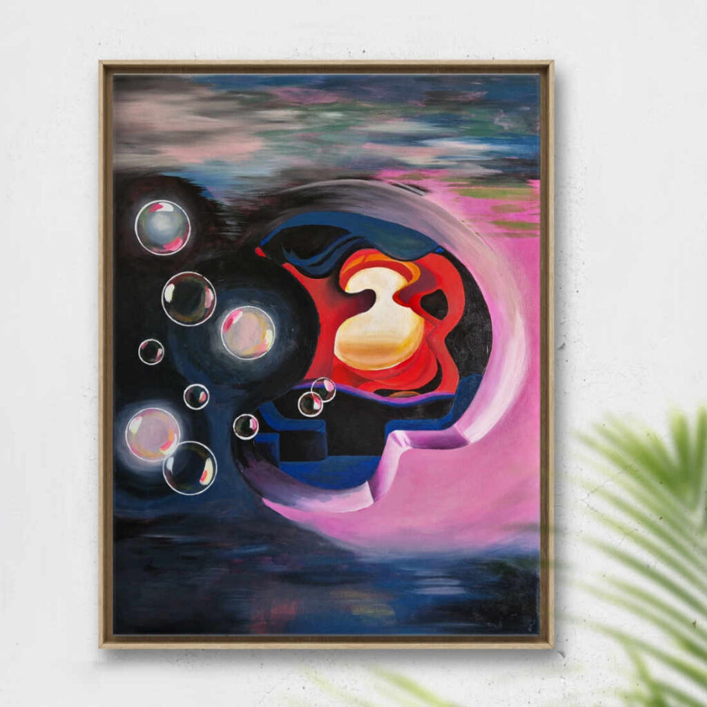 Modernes Acrylbild in Pink und Blau